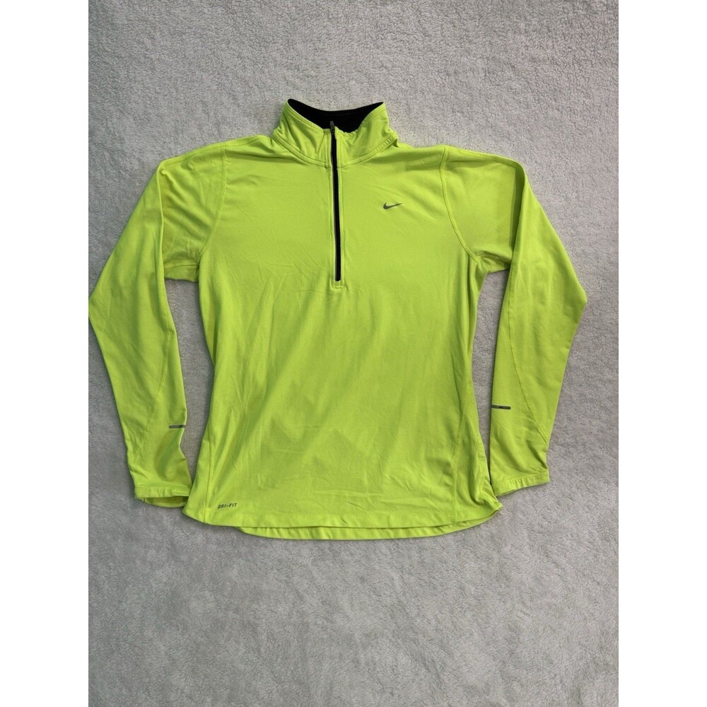 Nike Running Women Dri-Fit 1/2 Zip Long Sleeve Base Layer Shirt Neon Green Large